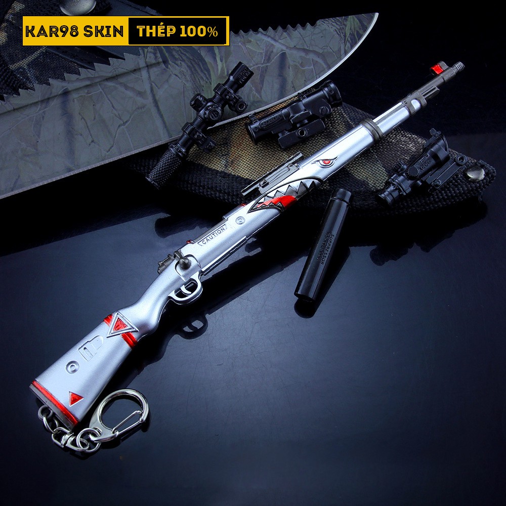 Mô Hình PUBG Kar98 Skin SharkBite Tặng Kèm 3 Scope Và Kệ Trưng Bày 19cm