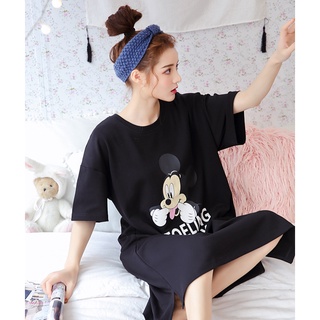 Đầm Suông Váy Suông Form Rộng In Hình Chú Chuột Hóm Hỉnh Tay Ngắn Xẻ Tà Phong Cách Basic Hot Trend  Tới 70kg TTDS0421