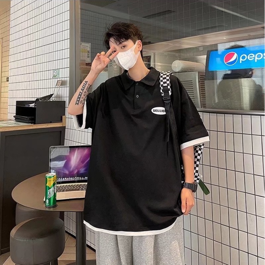 Áo Thun Polo nam Dáng Rộng In Chữ Đơn Giản áo polo nam Thời Trang áo phông polo nam phong cách Hàn Quốc áo thun có cổ Nam Nữ