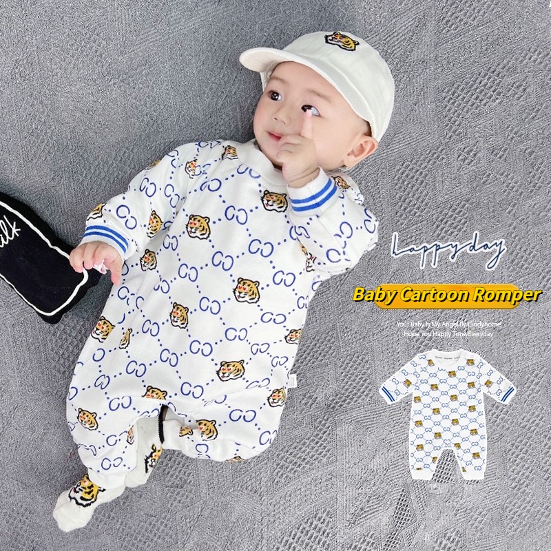 Bộ Áo Liền Quần Tay Dài In Hình Hổ Hoạt Hình Dễ Thương Thời Trang Cho Bé Sơ Sinh