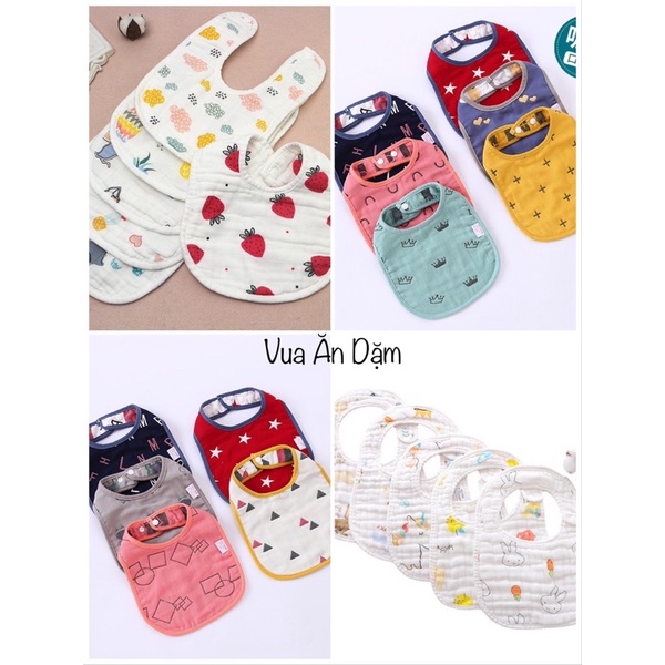 Yếm Xô Vuông chữ U 6 Lớp Cúc Bấm Siêu Thấm Hút Mềm Mại Cho Bé Ăn Dặm