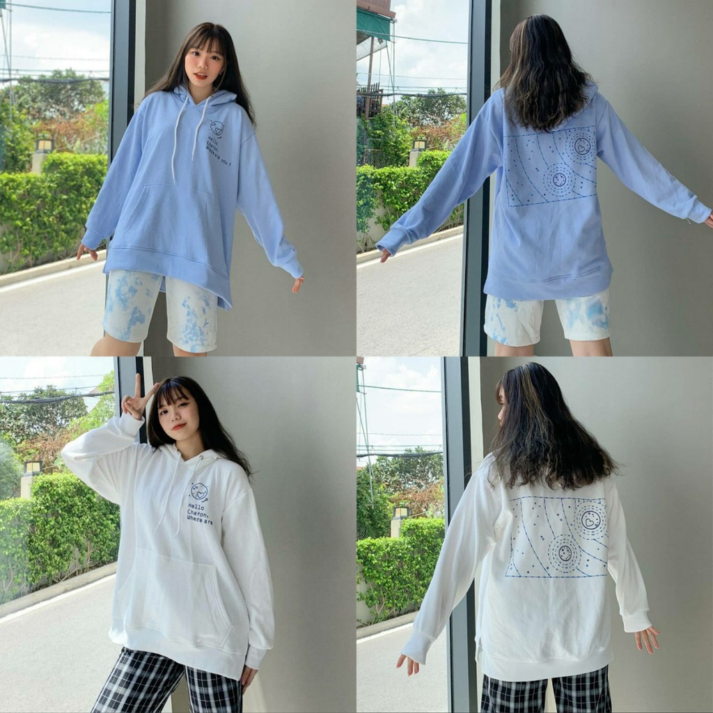 Áo Hoodie Nỉ Bông CHARON Form Rộng Xẻ Tà Ulzzang Unisex (4 Màu)