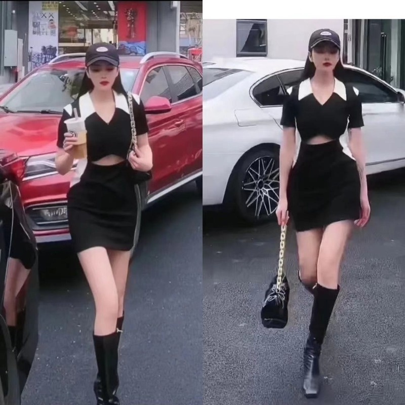 Đầm Ngắn Tay Ôm Eo Hở Eo Thời Trang Cá Tính