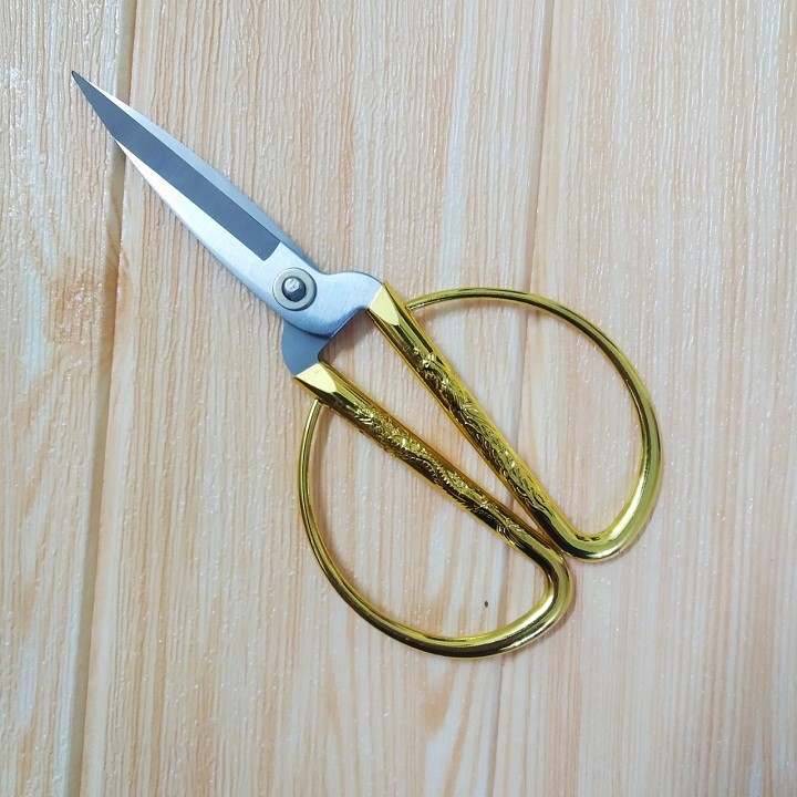 Kéo cắt vải cán vàng, cắt băng khánh thành, khắc rồng phụng, dài 19cm