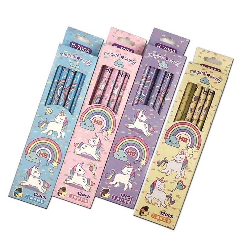 BÚT CHÌ NGỰA PONY UNICORN MÀU HỒNG HỘP 12 CÂY