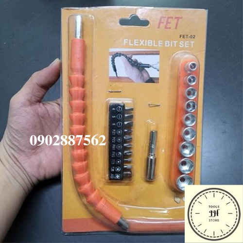 Bộ phụ kiện máy khoan 22 chi tiết, siết bù long, vặn vít, cây nối dài chuyển hướng