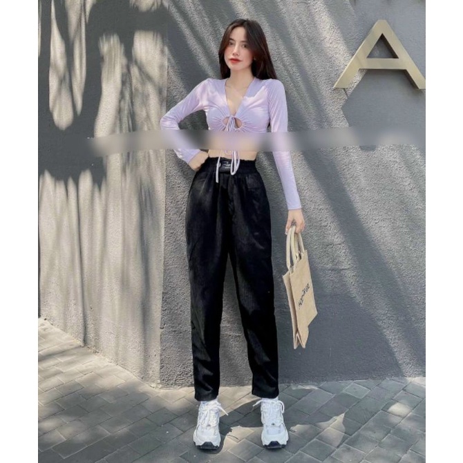 Lenkapas - Quần baggy nhung tăm cạp thun dáng đẹp
