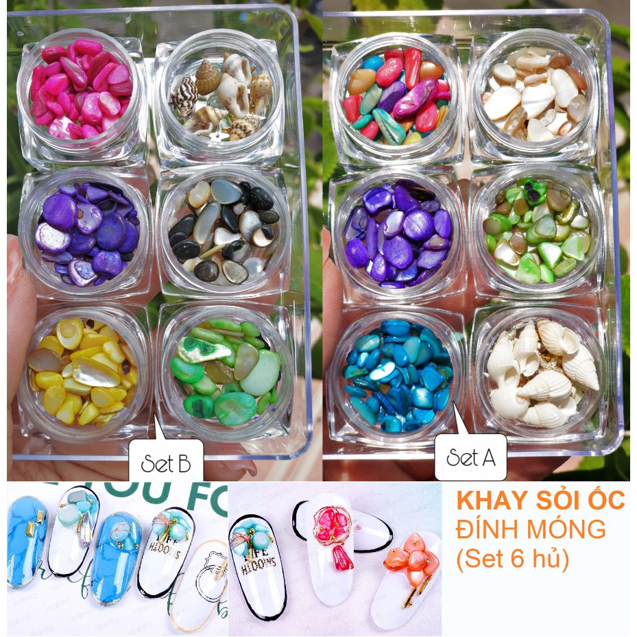 Set 6 hủ đá sỏi ốc trang trí móng