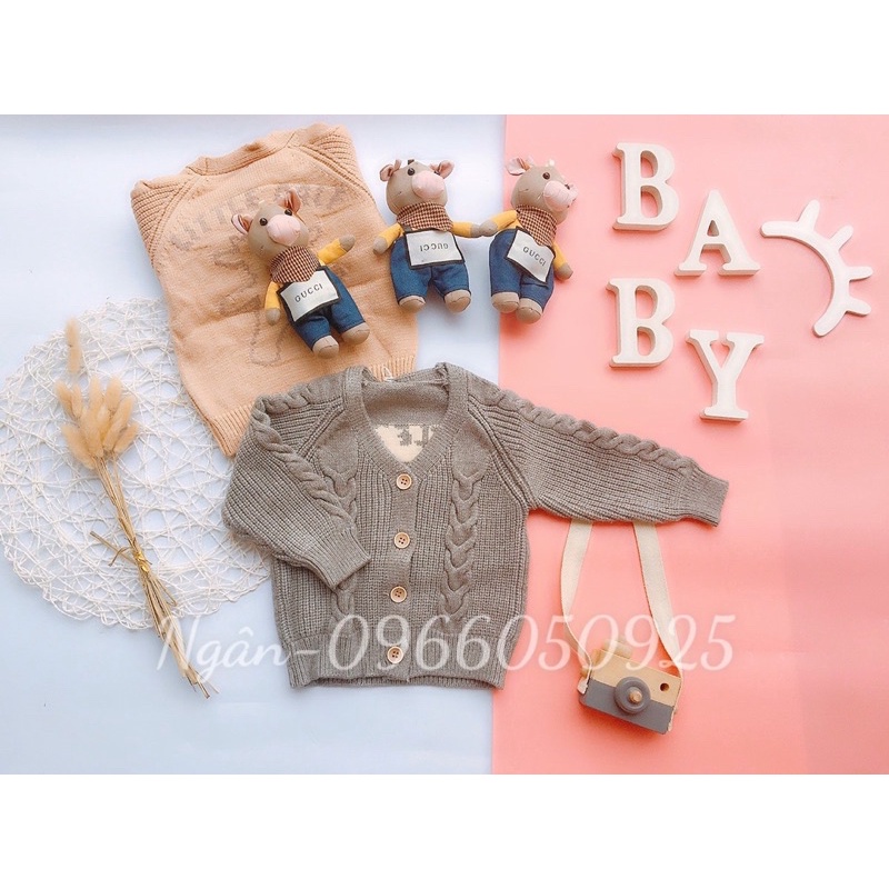 Áo Len Cardigan Đính Kèm Thêm Chú Gấu Cho Bé Trai,Bé Gái từ 10-20kg