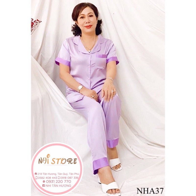 [FREESHIP 50K]  Đồ trung niên NHISTORE pijama lụa satin phối nẹp sang trọng tay ngắn có túi big size 50 - 75 kg