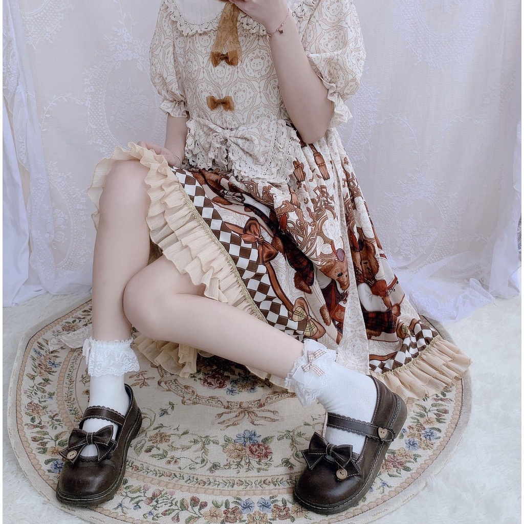 FORBETTER Vớ Cotton Ngắn Phối Lưới Kiểu Công Chúa Lolita Nhật Bản Dễ Thương Cho Nữ