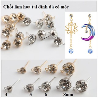 10 chốt làm hoa tai đinh đá có móc treo size 4-5-6-8mm