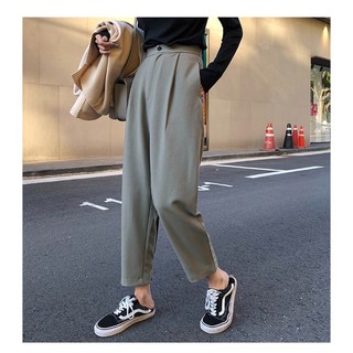 Quần tây baggy vải co giãn nhẹ 9 tấc màu xanh rêu size 70-95kg