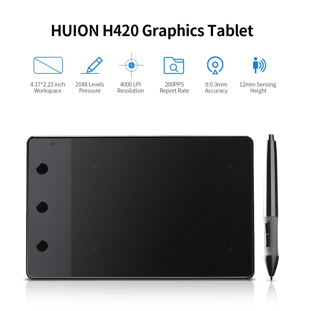 Bảng vẽ Huion H420 2048 4000lpi có 3 nút có thể lập trình