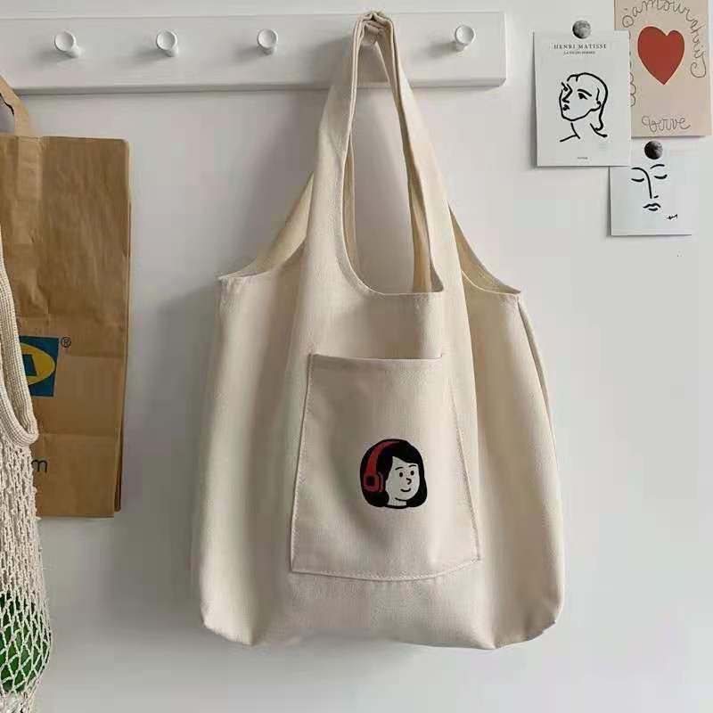 Túi tote vải Canvas túi nhỏ phong cách đi học đi chời hàn quốc giá rẻ in Girl tai nghe AH1604