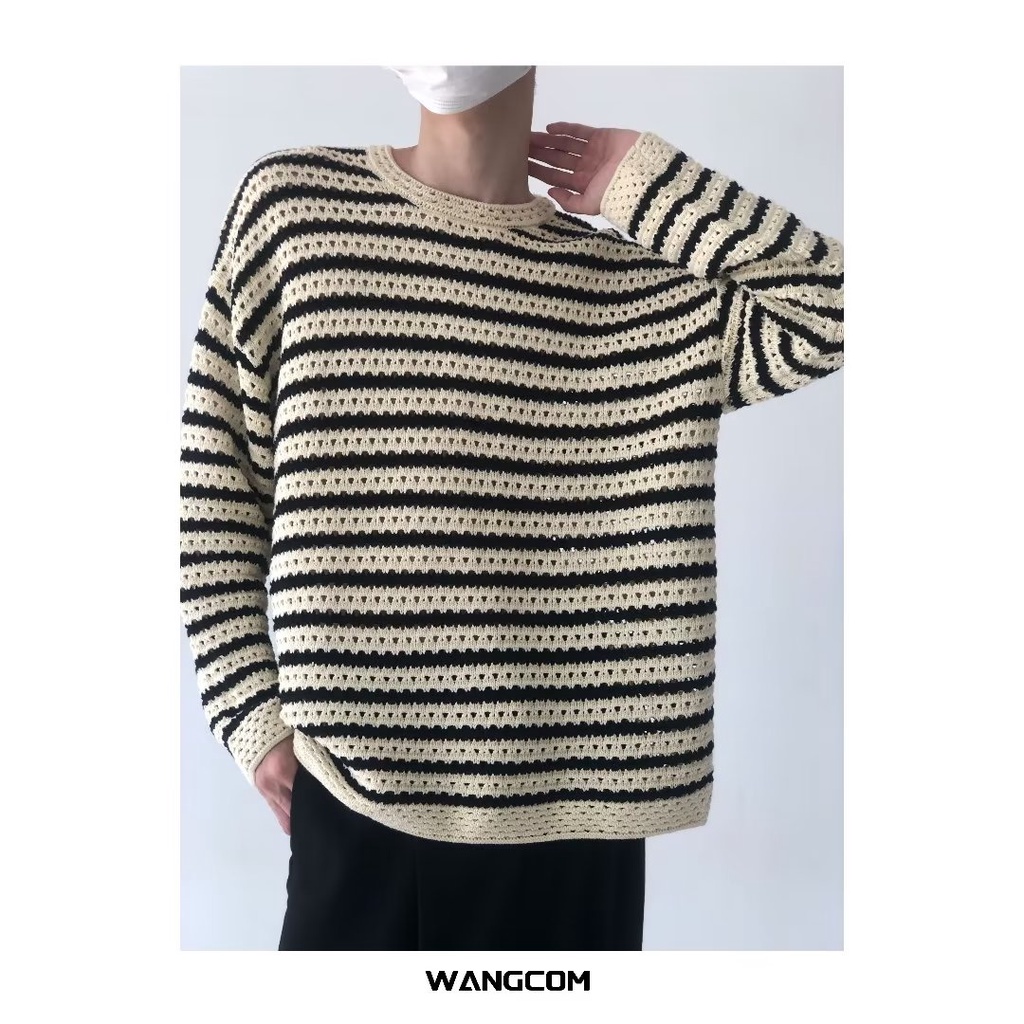 Áo Len Dài Tay Họa Tiết Kẻ Sọc Thiết Kế Mới Cao Cấp Thời Trang Theo Phong Cách Hàn Quốc Cho Nam