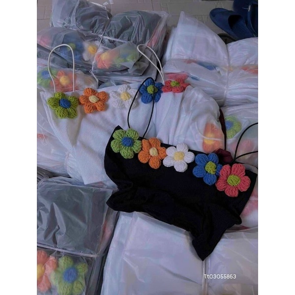 Áo croptop 2 dây phối hoa len móc (kèm ảnh thật)