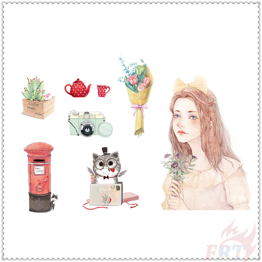 6 Tấm / Bộ ❀ Hình Dán Cô Gái Và Mèo Kawaii Thời Trang ❀ Sticker Dán Trang Trí Thời Trang