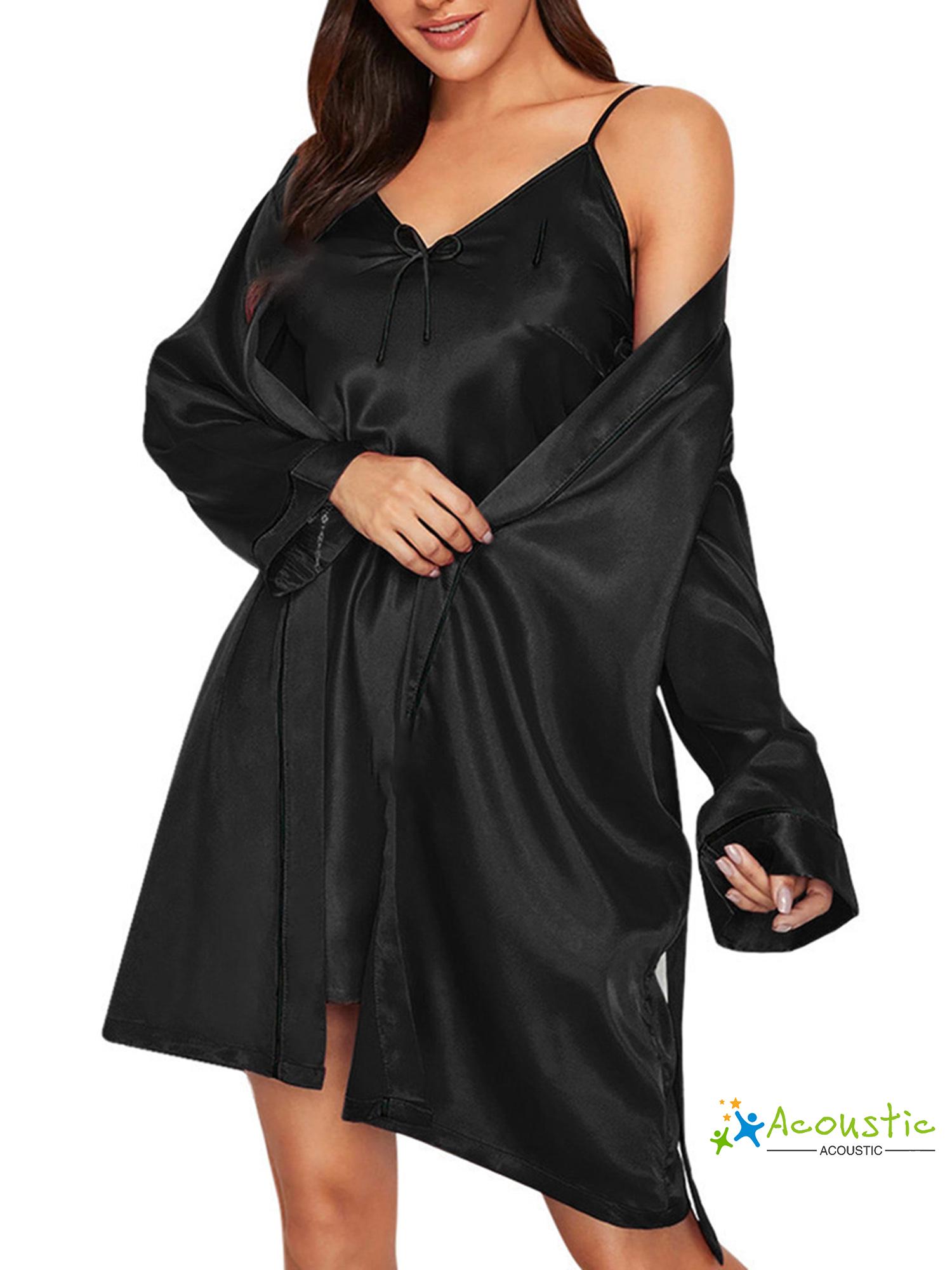 Ns-Women Sling Nightwear, Lace-up Bathrobe, V-Neck Bowknot Stain, Long-Sleeved Coat 2pcs Bedroom Sleeping Suit | BigBuy360 - bigbuy360.vn