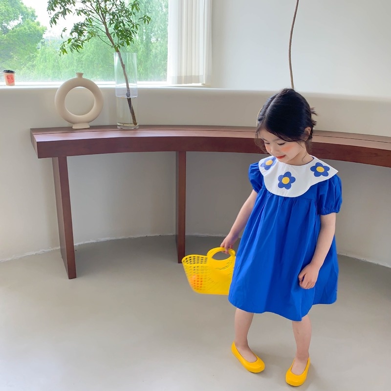 Đầm Tay Phồng Cổ Bẻ In Họa Tiết Hoa Dễ Thương Phong Cách Phương Tây Cho Bé Gái 1-6 Tuổi