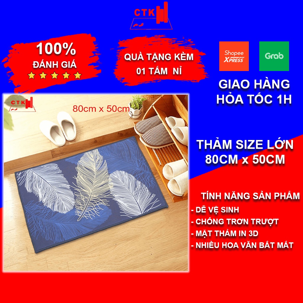 Thảm lau chân hình thú, thảm nhà bếp cao cấp chống trượt 80 x 50cm, 60x40cm