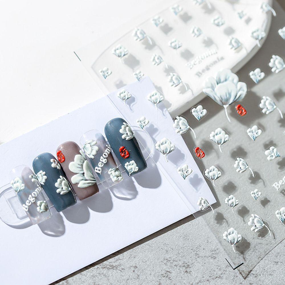 [Hàng mới về] Sticker dán móng tay hình hoa trà/ trái tim/ cầu vồng/ tulip 3D trang trí tự dính xinh xắn