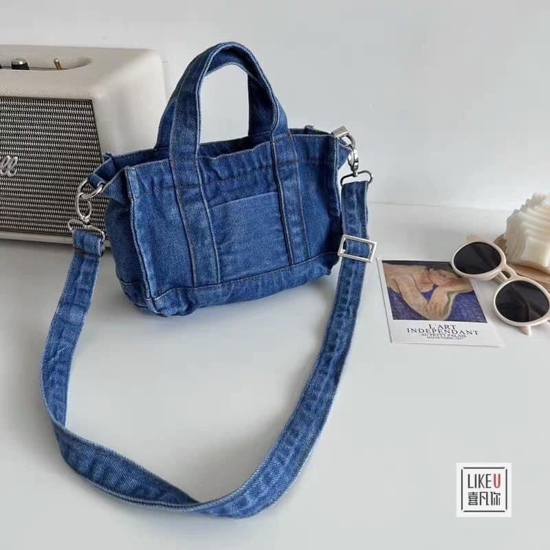 Túi xách đeo chéo vải denim có thể tháo rời dây đeo
