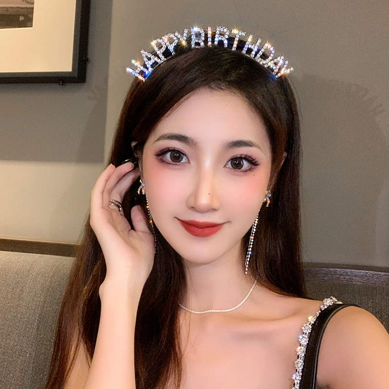 Cài tóc trang trí hình chữ Happy Birthday đính pha lê nhân tạo