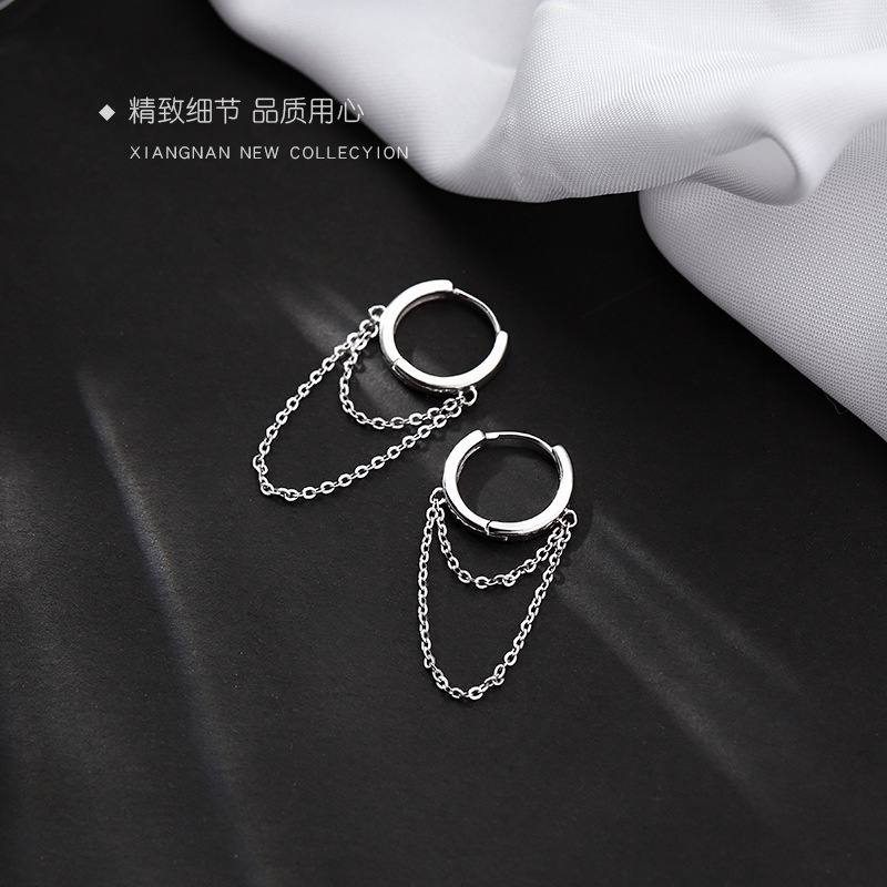 Bông tai nam nữ kiểu tròn tua rua 2 tầng Turel – khuyên tai ViVi_Gift