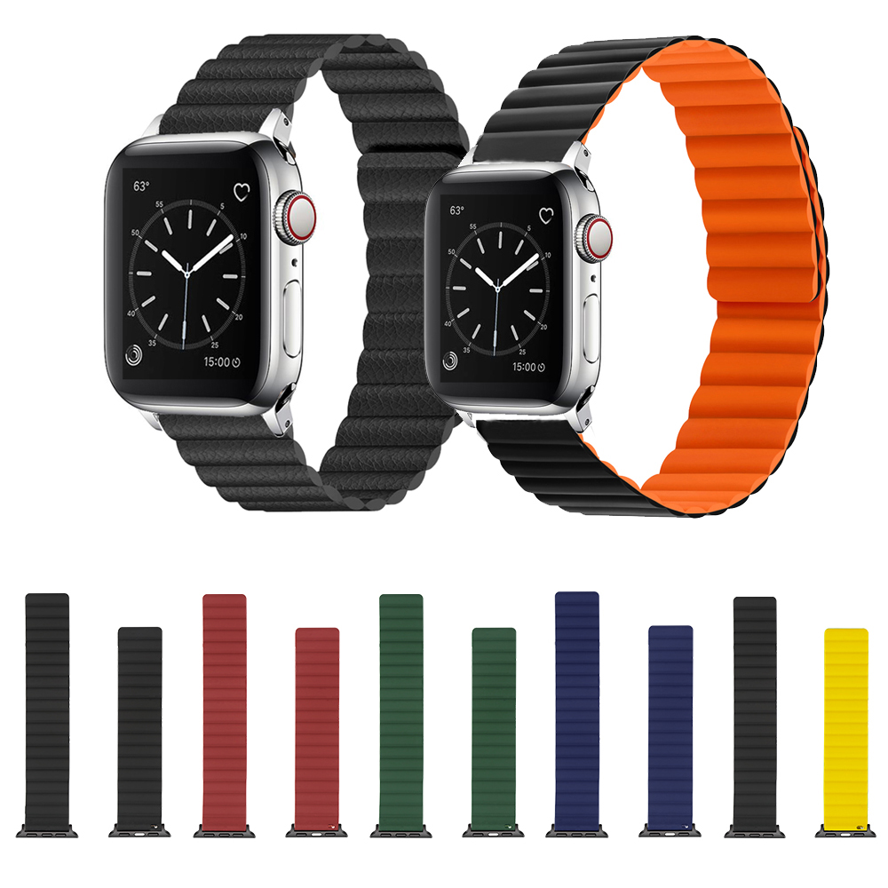 Dây Đeo Silicon Khóa Nam Châm Cao Cấp Cho Đồng Hồ Apple Watch Iwatch Series 7 Se 6 5 4 3 38mm 40mm 42mm/44mm 41mm 45mm