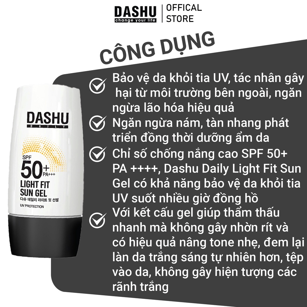 Kem chống nắng dành cho nam giới - DASHU Daily Light Fit Sun Gel 50ml