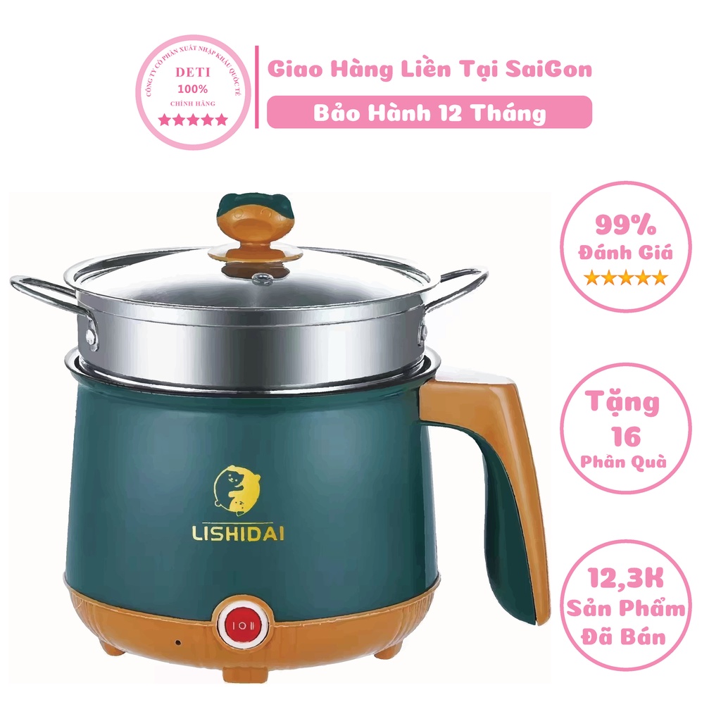 Nồi điện mini 2 tầng đa năng mini nấu cơm lẩu cháo chiên xào dung tích 1.8L hàng chính hãng bảo hành 24 tháng