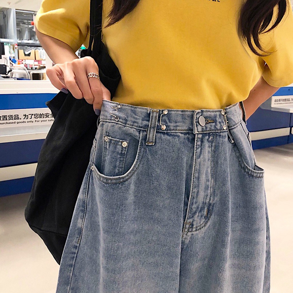 Quần Jean Nữ Ống Rộng Lưng Cao GHIM CÀI Ulzzang - Kiểu quần jean cạp cao ống rộng Leevin Store