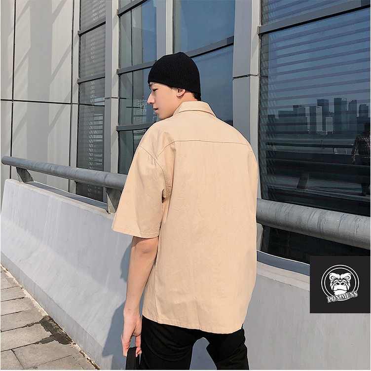 Áo sơ mi kaki nam form rộng tay lỡ phong cách Hàn Quốc 2021