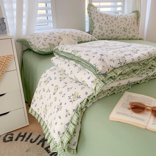 Set chăn ga 4 món cotton poly bèo chăn trần