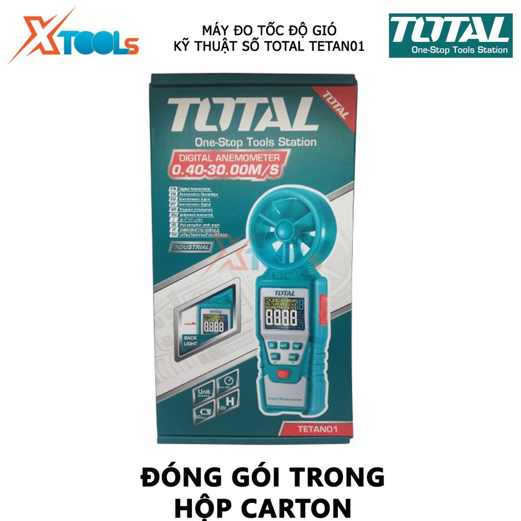 Máy đo tốc độ gió kỹ thuật số TOTAL TETAN01 | thiết bị đo lưu lượng gió Chức năng đèn nền, Với chức năng thông báo chỉ s