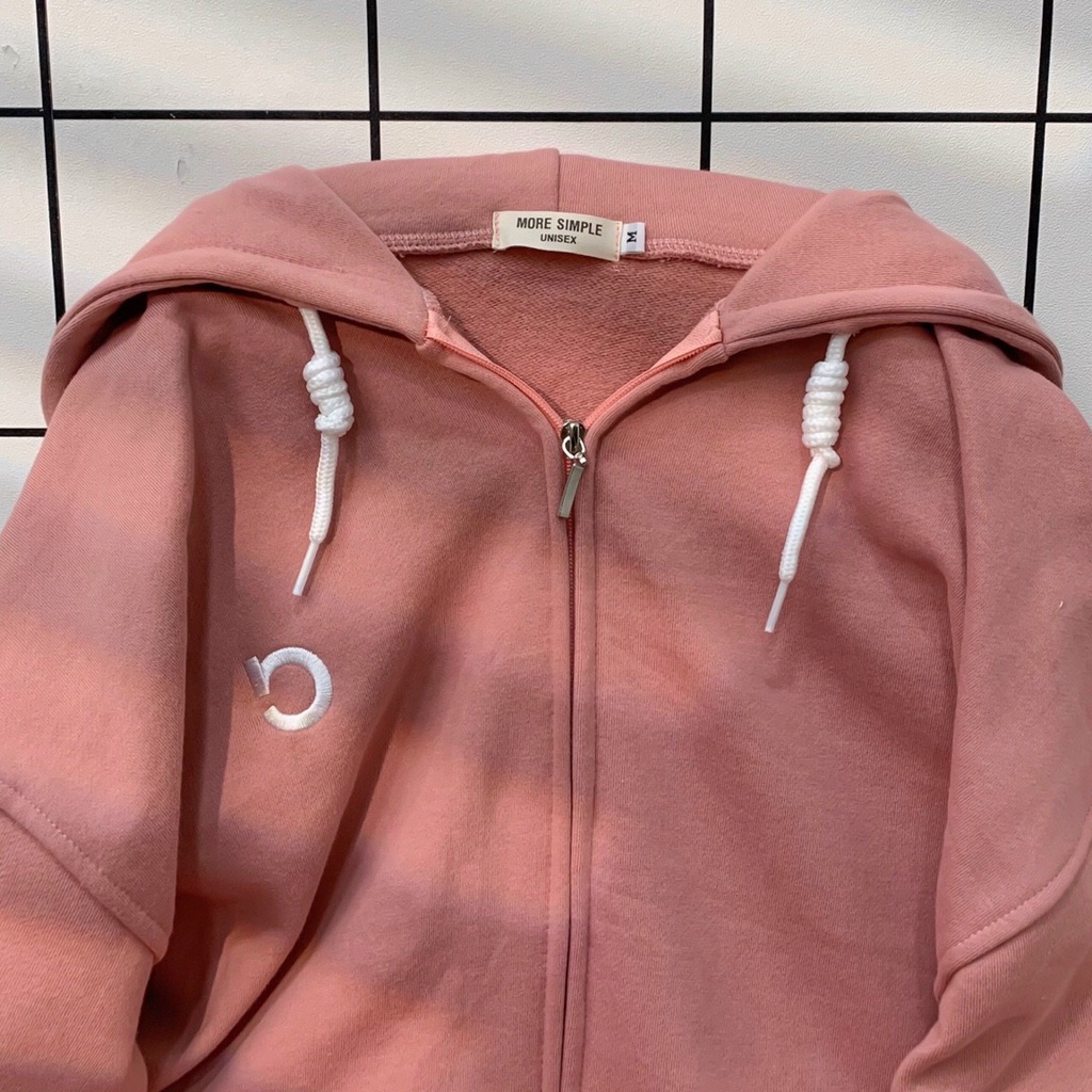 Áo Khoác Hoodie Thêu C Phối Zip Vải Nỉ Bông Form Rộng Ulzzang