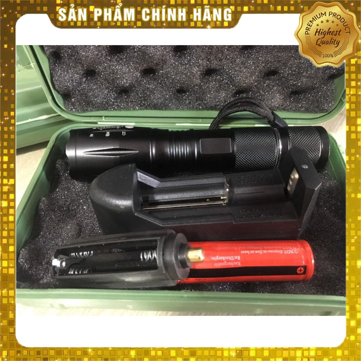 [HÀNG CHÍNH HÃNG] Đèn Pin Siêu Sáng Cầm Tay Ultrafire XML-T6 (Đen) + Pin sạc 18650 + Bộ Sạc Pin