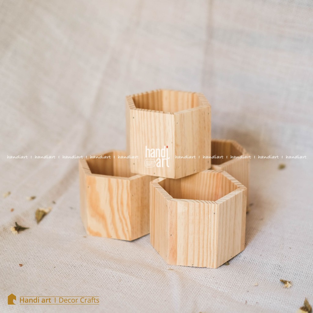 Chậu gỗ lục giác, chậu gỗ cắm hoa - wooden pots
