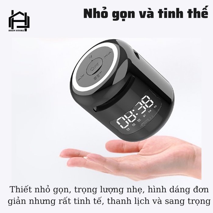 Loa bluetooth kiêm đồng hồ, báo thức, nghe đài FM, làm đèn ngủ -Loa mini cao cấp âm thanh siêu trầm ấm thiết kế nhỏ gọn