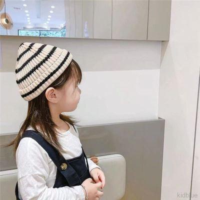 Mũ len dệt kim co giãn họa tiết kẻ sọc phong cách mùa đông cá tính dành cho bé 2-8 tuổi