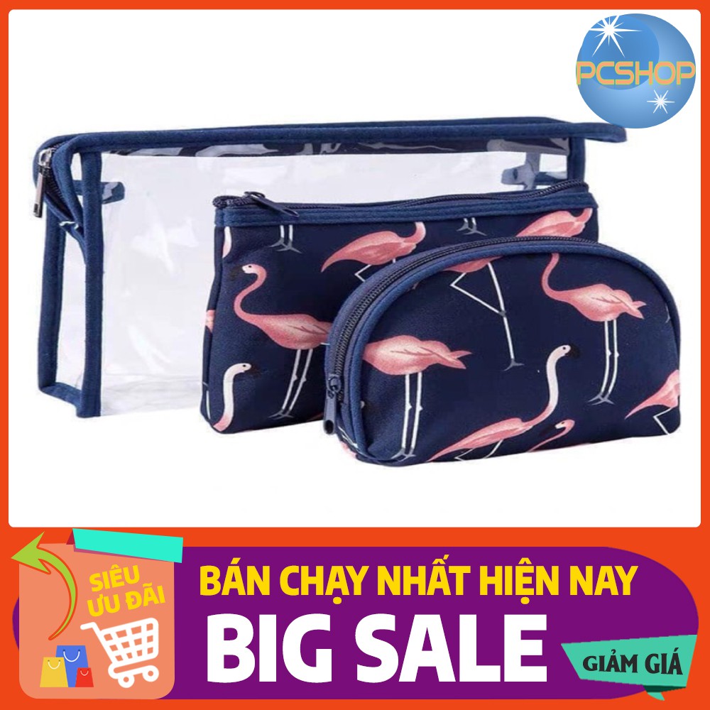 Xả kho set 3 Túi đựng mỹ phẩm Hồng hạc Siêu Xịn Xò