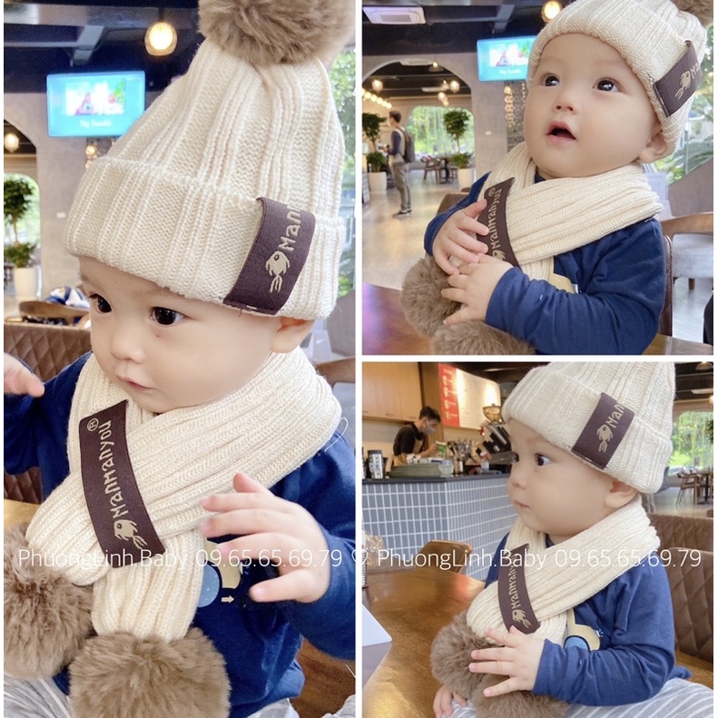 Ảnh thật - Set mũ và khăn quàng cổ len dành cho bé trai, bé gái mùa đông dầy dặn mã T15
