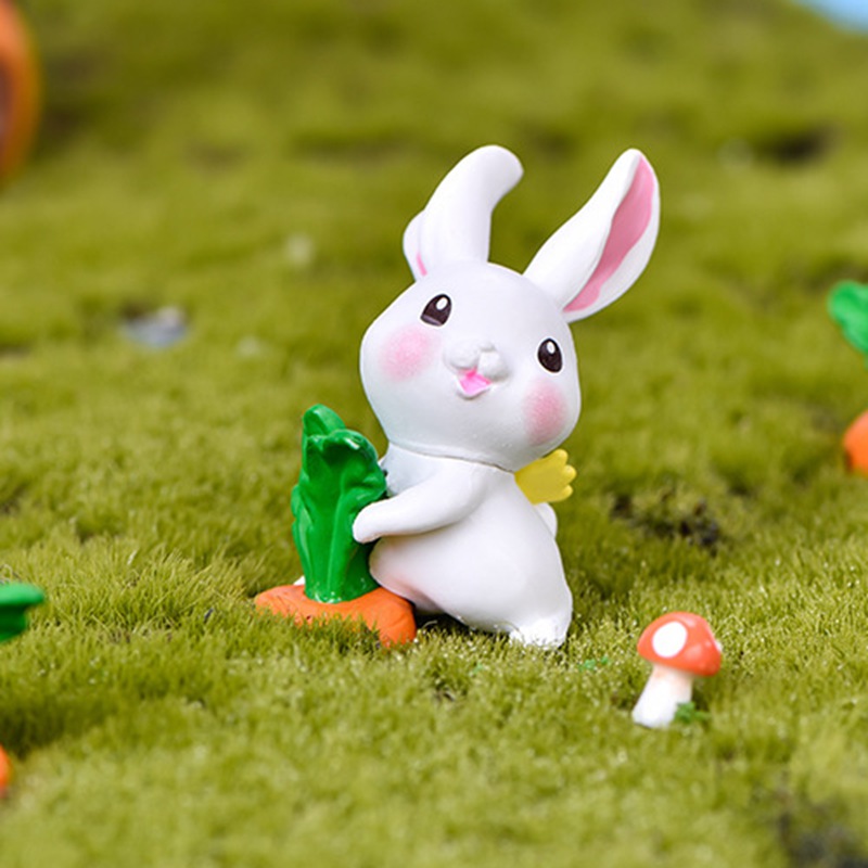 Set 6 mô hình thỏ cầm cà rốt mini dễ thương trang trí vườn