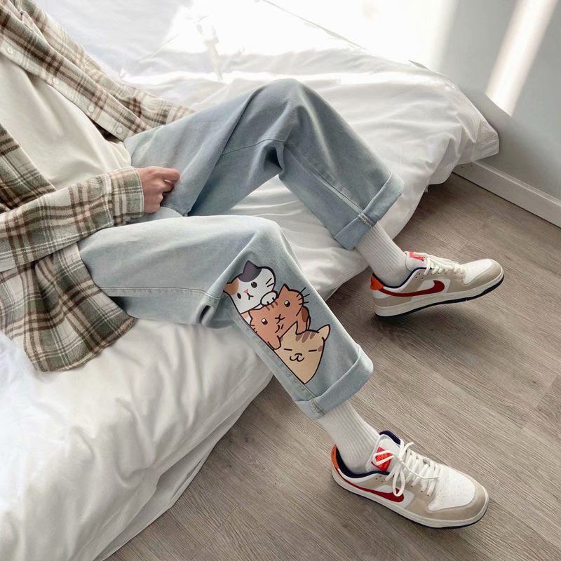 Men jeans Wide Leg denim pant Loose Straight Baggy men's jeans Streetwear Hip Hop casual Skateboard pants S-5XL Neutral trousers 2021 new net red jeans men's straight tube loose and fashionable students' Korean wide leg print pants