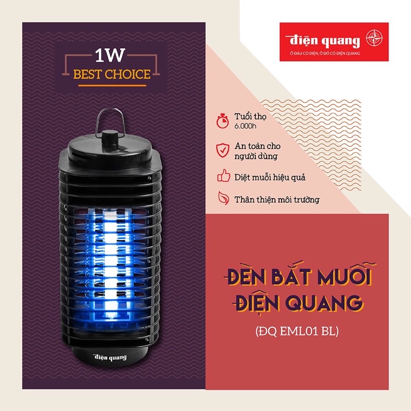 Đèn bắt muỗi Điện Quang ĐQ EML01 -EML02 Diệt muỗi tự động, thiết kế thông minh diệt mọi hướng 360°, phạm vi 15m²