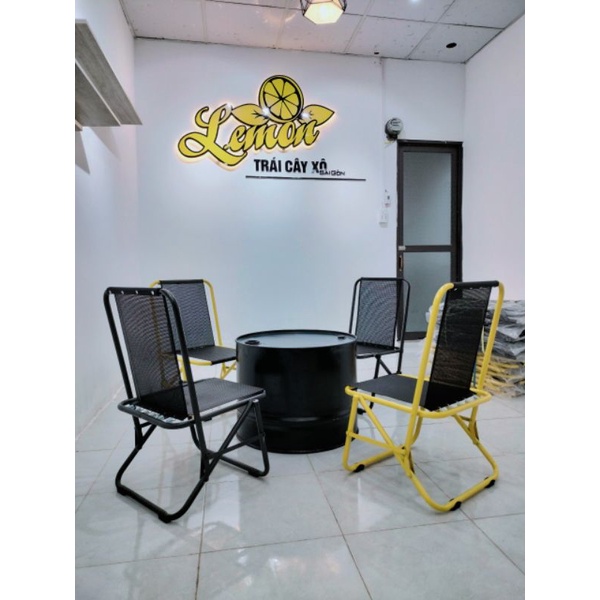 Bàn thùng phi cafe ngoài trời,bàn tròn thùng phuy sắt