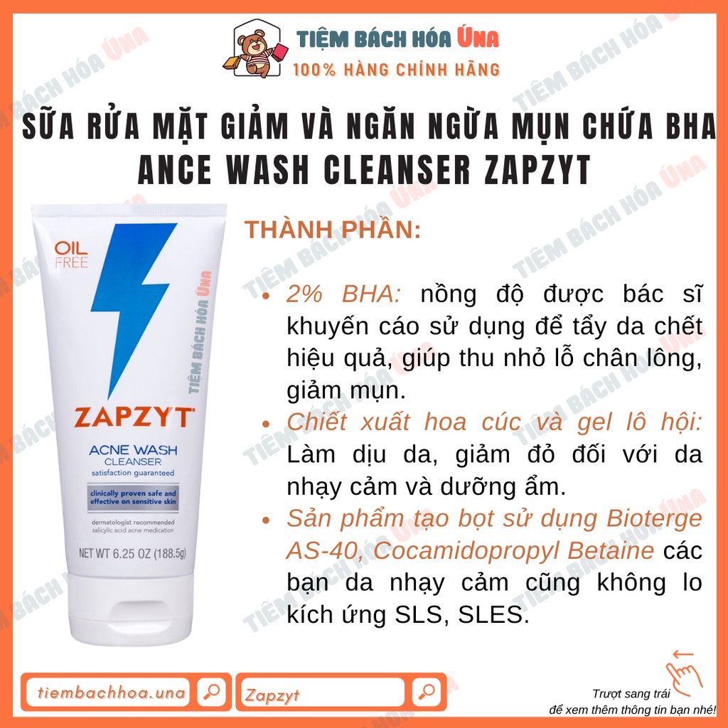 Sữa rửa mặt giảm và ngăn ngừa mụn chứa BHA Ance Wash Zapzyt