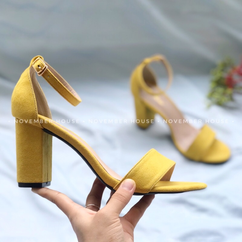 Giày sandal cao gót nữ kiểu dáng gót thô thời trang quai bản ngang đơn giản sành điệu, SD3, Oula Store