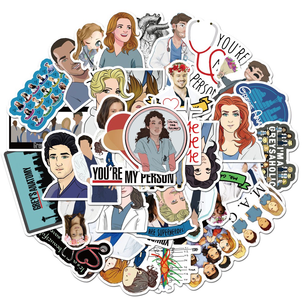 Set 50 miếng sticker dán trang trí chống thấm hình phim Grey's Anatomy độc đáo